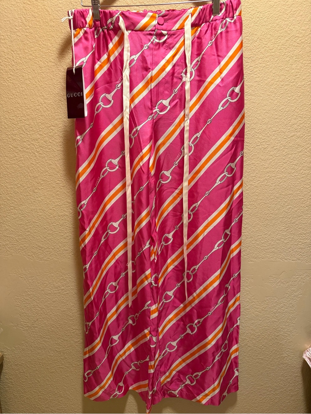 New Authentic Gucci Horsebit Logo Silk Pants Pink Size IT 46 US Size L 34 36 38